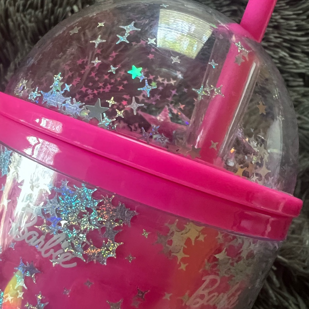 Barbie x Miniso Collab Pink Glitter Silver Star Dome Tumbler with Straw EUC - Picture 11 of 12